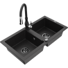 Mexen Mario Granitspüle 2-Kammer-Spüle mit Küchenarmatur Savita, schwarz/silbermetallic - 6504-73-672601-70-B
