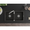 Mexen Mario Granitspüle 2-Becken mit Küchenarmatur Savita, Schwarz/Gold Metallic - 6504-75-672601-00
