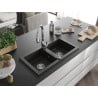 Mexen Mario Granitspüle 2-Becken mit Küchenarmatur Savita, Schwarz/Gold Metallic - 6504-75-672601-00
