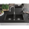 Mexen Mario Granitspüle 2-Becken mit Küchenarmatur Savita, Schwarz/Gold Metallic - 6504-75-672601-00