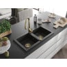Mexen Mario granitspüle 2-becken mit Küchenarmatur Savita, schwarz/gold metallic - 6504-75-672601-50