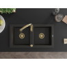Mexen Mario granitspüle 2-becken mit Küchenarmatur Savita, schwarz/gold metallic - 6504-75-672601-50