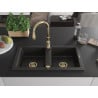 Mexen Mario granitspüle 2-becken mit Küchenarmatur Savita, schwarz/gold metallic - 6504-75-672601-50