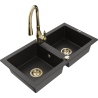 Mexen Mario granitspüle 2-becken mit Küchenarmatur Savita, schwarz/gold metallic - 6504-75-672601-50
