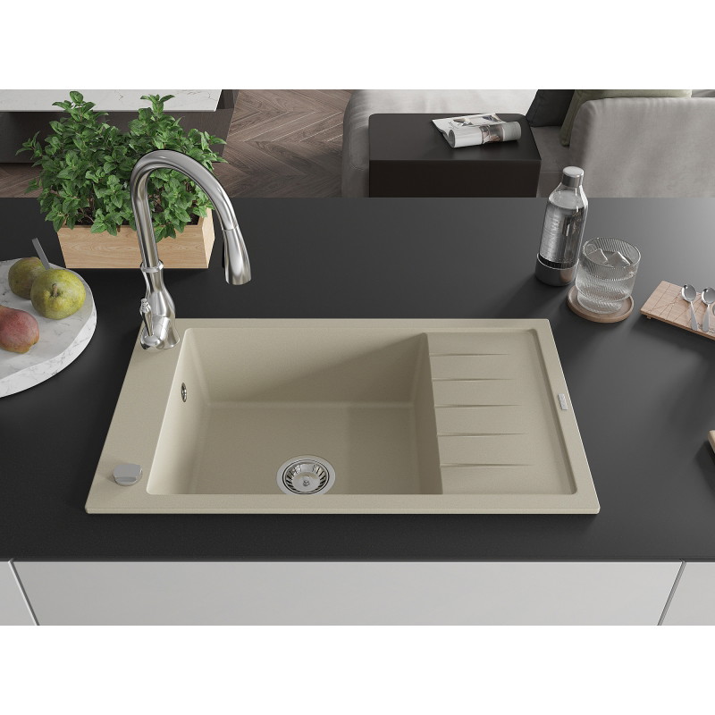 Mexen Elias Granitspüle 1-becken mit Abtropffläche und Küchenarmatur Savita, beige - 6511-69-672601-00