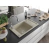 Mexen Elias Granitspüle 1-beckig mit Abtropffläche und Küchenarmatur Savita, beige - 6511-69-672601-00