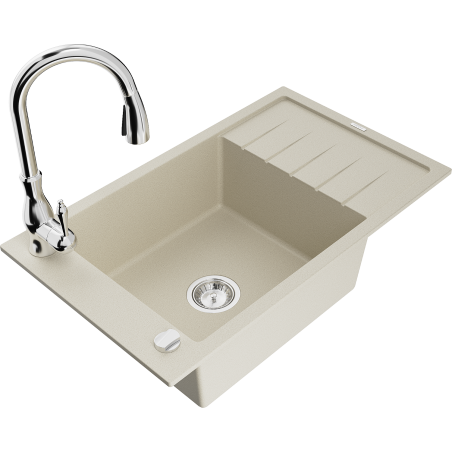 Mexen Elias Granitspüle 1-becken mit Abtropffläche und Küchenarmatur Savita, beige - 6511-69-672601-00