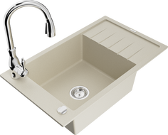 Mexen Elias Granitspüle 1-beckig mit Abtropffläche und Küchenarmatur Savita, beige - 6511-69-672601-00