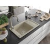 Mexen Elias 1-Kammer Granitspüle mit Abtropffläche und Küchenarmatur Savita, beige - 6511-69-672601-69