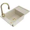 Mexen Elias Granitspüle einbecken mit Abtropffläche und Küchenarmatur Savita, beige - 6511-69-672601-50