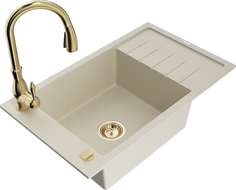Mexen Elias Granitspüle einbecken mit Abtropffläche und Küchenarmatur Savita, beige - 6511-69-672601-50