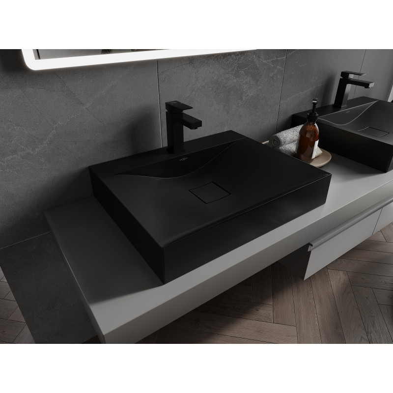 Mexen Poli Aufsatzwaschbecken aus Konglomerat 1/O 60 x 48 cm, schwarz - 23026071