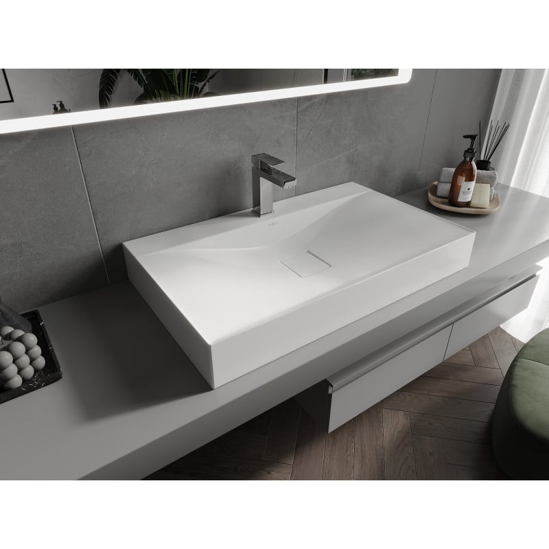 Mexen Poli Aufsatzwaschbecken aus Konglomerat 1/O 80 x 48 cm, weiß - 23028001