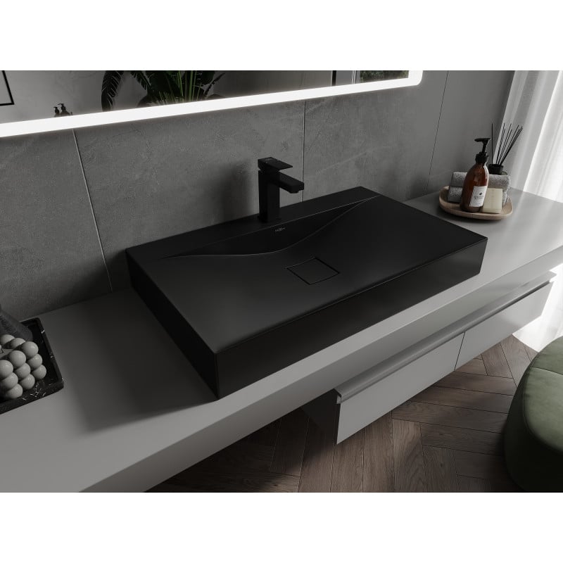 Mexen Poli Aufsatzwaschbecken aus Konglomerat 1/O 80 x 48 cm, schwarz - 23028071
