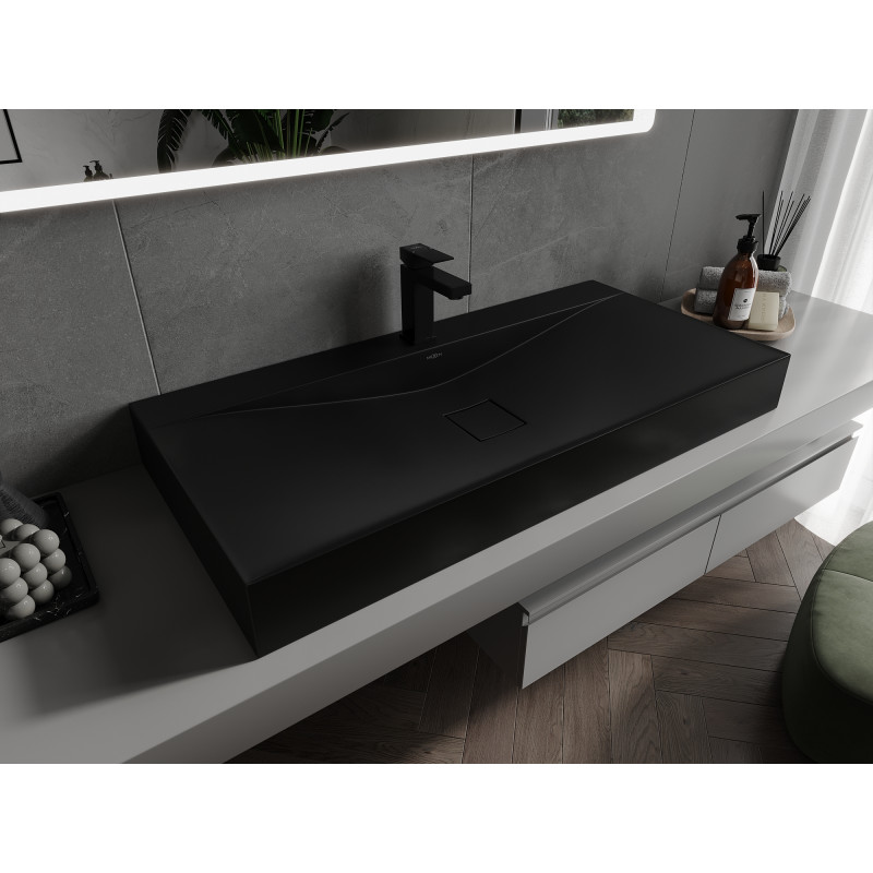 Mexen Poli Aufsatzwaschbecken aus Konglomerat 1/O 100 x 48 cm, schwarz - 23021071
