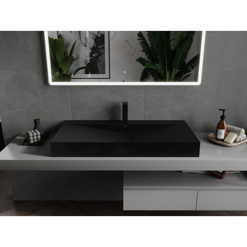 Mexen Poli Aufsatzwaschbecken aus Konglomerat 1/O 100 x 48 cm, schwarz - 23021071