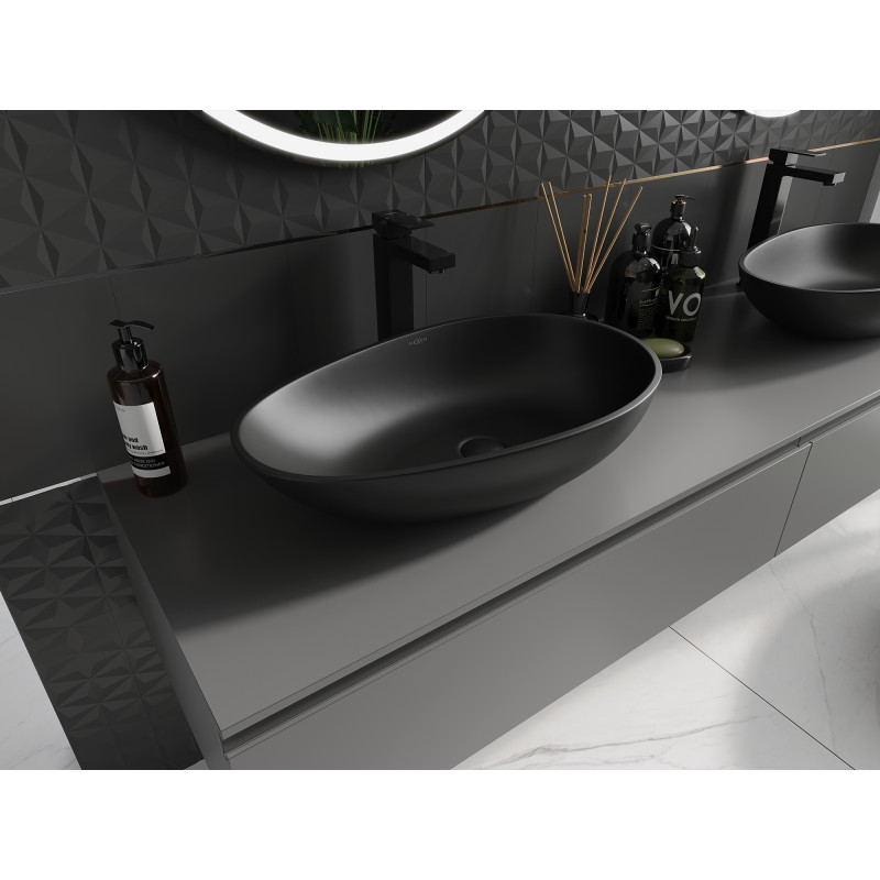 Mexen Nora Aufsatzwaschbecken aus Konglomerat 60 x 36 cm, schwarz - 23056071