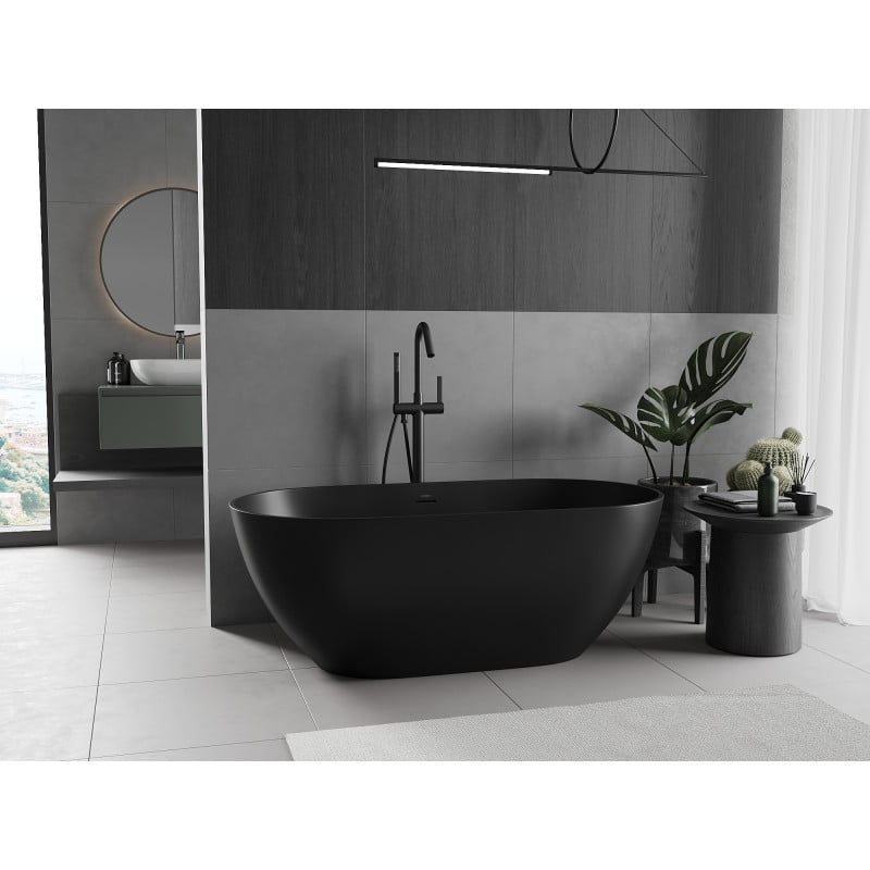 Mexen Rimini freistehende Badewanne aus Konglomerat 150 x 75 cm, schwarz matt - 57241507570