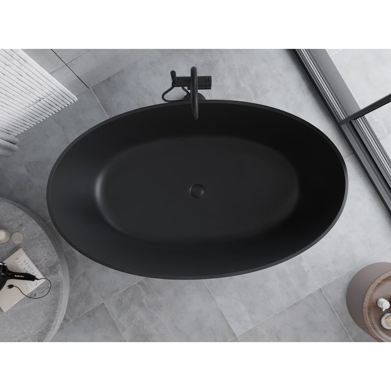 Mexen Parma freistehende Wanne aus Konglomerat 160 x 95 cm, schwarz matt - 57231609570