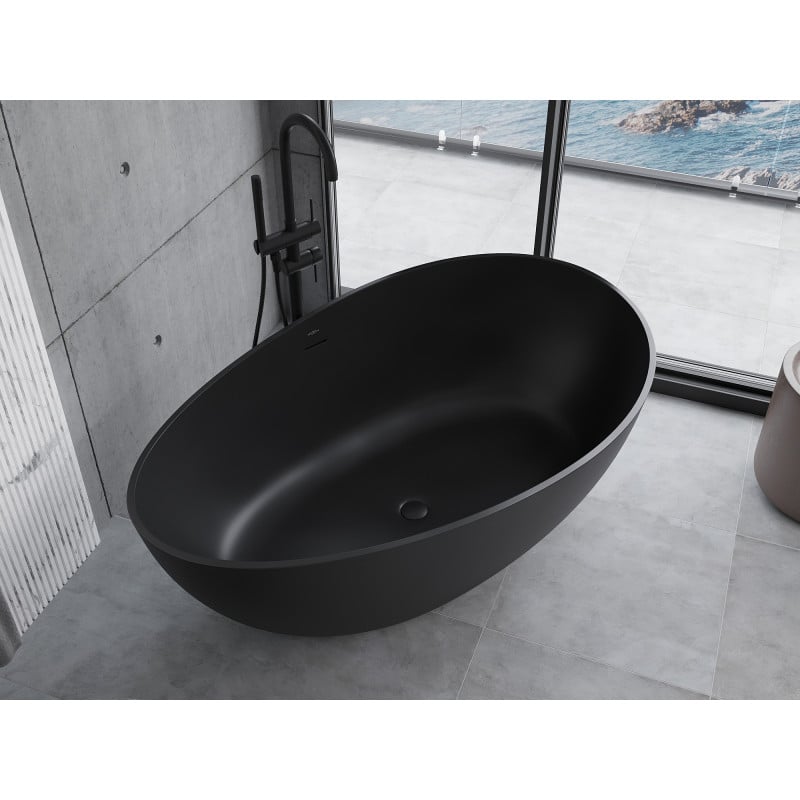Mexen Parma freistehende Wanne aus Konglomerat 160 x 95 cm, schwarz matt - 57231609570