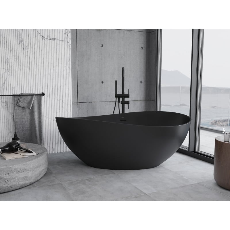 Mexen Parma freistehende Wanne aus Konglomerat 160 x 95 cm, schwarz matt - 57231609570