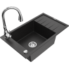 Mexen Elias Granitspüle 1-Becken mit Abtropffläche und Küchenarmatur Savita, schwarz/silber metallic- 6511-73-672601-00