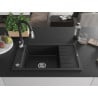 Mexen Elias Granitspüle 1-beckig mit Abtropffläche und Küchenarmatur Savita, schwarz/silber metallic- 6511-73-672601-70