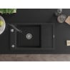 Mexen Elias Granitspüle 1-beckig mit Abtropffläche und Küchenarmatur Savita, schwarz/silber metallic- 6511-73-672601-70