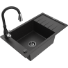 Mexen Elias Granitspüle ein Becken mit Abtropffläche und Küchenarmatur Savita, schwarz/silber metallic - 6511-73-672601-70-B