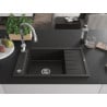 Mexen Elias Granitspüle 1-Becken mit Abtropffläche und Küchenarmatur Savita, schwarz/goldenes Metallic- 6511-75-672601-00