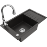 Mexen Elias Granitspüle 1-Becken mit Abtropffläche und Küchenarmatur Savita, schwarz/goldenes Metallic- 6511-75-672601-00