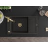 Mexen Elias Granitspüle 1-beckig mit Abtropffläche und Küchenarmatur Savita, schwarz/gold metallic - 6511-75-672601-50