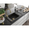 Mexen Elias granitspüle 1-becken mit abtropffläche und küchenarmatur Savita, schwarz/gold metallic - 6511-75-672601-50