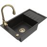 Mexen Elias Granitspüle 1-beckig mit Abtropffläche und Küchenarmatur Savita, schwarz/gold metallic - 6511-75-672601-50