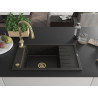 Mexen Elias Granitspüle 1-beckig mit Abtropffläche und Küchenarmatur Savita, schwarz/gold metallic - 6511-75-672601-50