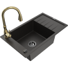 Mexen Elias Granitspüle 1-Becken mit Abtropffläche und Küchenarmatur Savita, schwarz/gold metallic - 6511-75-672601-50-B