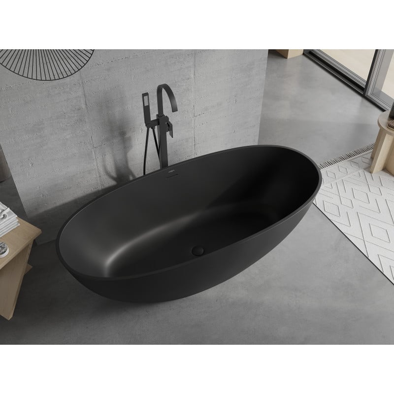 Mexen Bari freistehende Badewanne aus Konglomerat 165 x 75 cm, schwarz matt - 57221657570