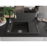 Mexen Elias Granitspüle 1-Becken mit Abtropffläche und Küchenarmatur Savita, schwarz/gold metallic - 6511-75-672601-70
