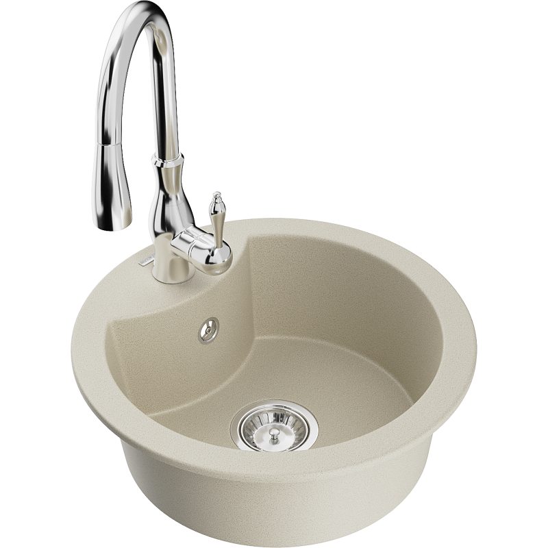 Mexen Diego Granitspüle 1-Becken mit Küchenarmatur Savita, beige - 6512-69-672601-00