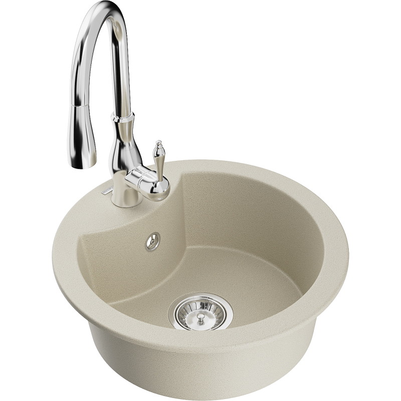 Mexen Diego Granitspüle 1-beckig mit Küchenarmatur Savita, beige - 6512-69-672601-00
