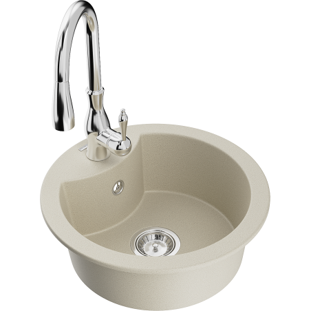 Mexen Diego Granitspüle 1-Becken mit Küchenarmatur Savita, beige - 6512-69-672601-00