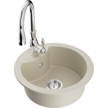 Mexen Diego Granitspüle 1-beckig mit Küchenarmatur Savita, beige - 6512-69-672601-00