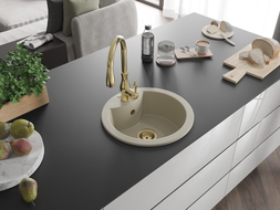 Mexen Diego Granitspüle 1-Becken mit Küchenarmatur Savita, beige - 6512-69-672601-50