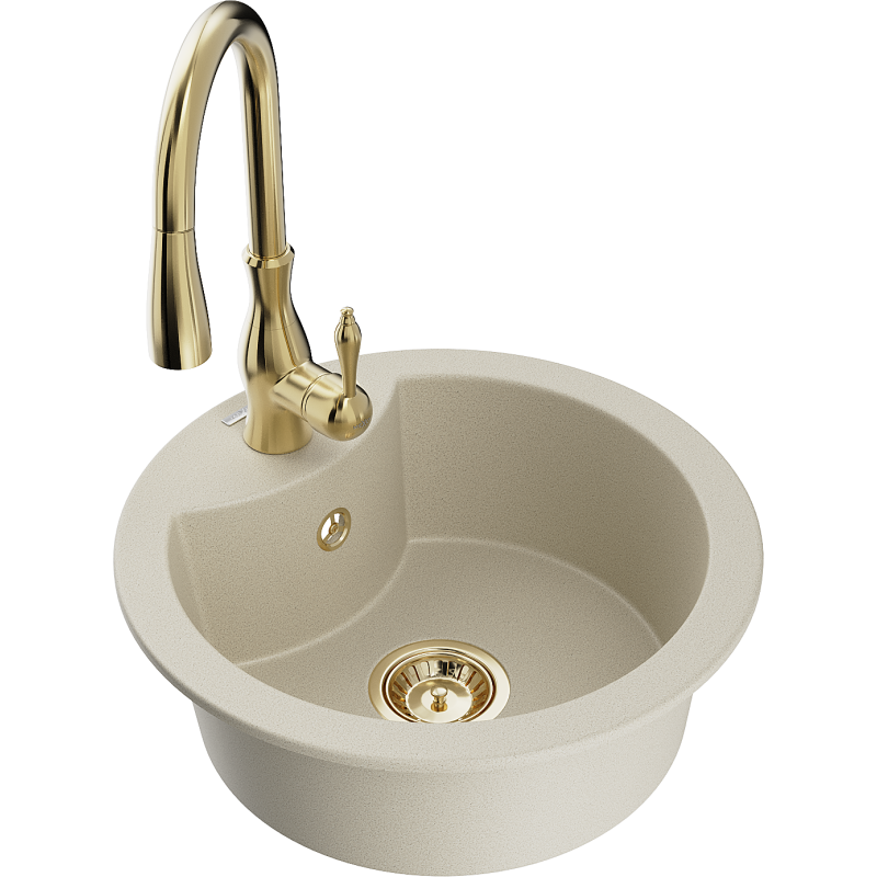 Mexen Diego Granitspüle 1-Becken mit Küchenarmatur Savita, beige - 6512-69-672601-50