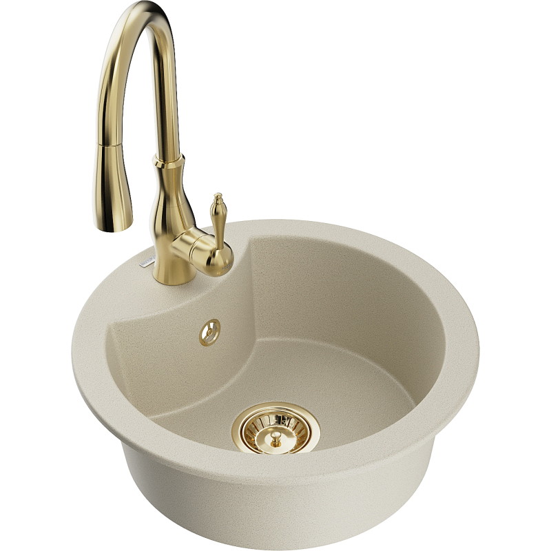 Mexen Diego Granitspüle 1-beckig mit Küchenarmatur Savita, beige - 6512-69-672601-50