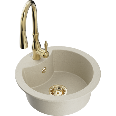 Mexen Diego Granitspüle 1-Becken mit Küchenarmatur Savita, beige - 6512-69-672601-50