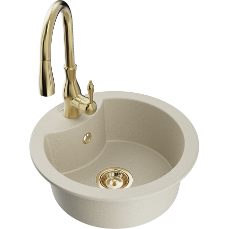 Mexen Diego Granitspüle 1-beckig mit Küchenarmatur Savita, beige - 6512-69-672601-50