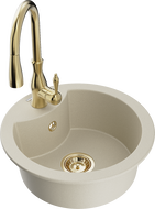 Mexen Diego Granitspüle 1-Becken mit Küchenarmatur Savita, beige - 6512-69-672601-50