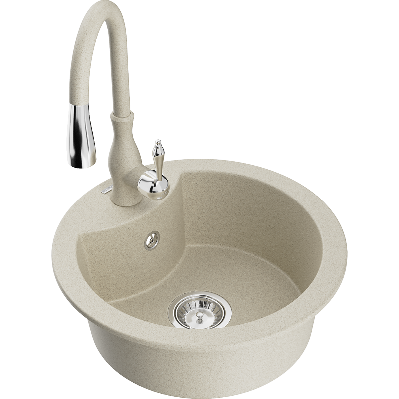 Mexen Diego Granitspüle 1-beckig mit Küchenarmatur Savita, beige - 6512-69-672601-69