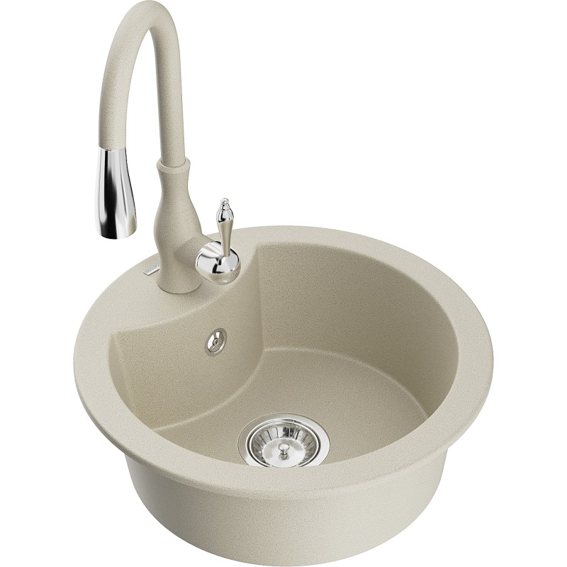 Mexen Diego Granitspüle mit 1 Becken und Küchenarmatur Savita, beige - 6512-69-672601-69